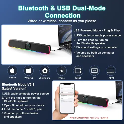 Barra de Sonido RGB para PC / Laptop USB/ Bluetooth's photo #1